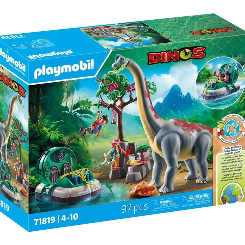 Brachiosaure, explorateurs, aéroglisseur Playmobil Dinos 71819