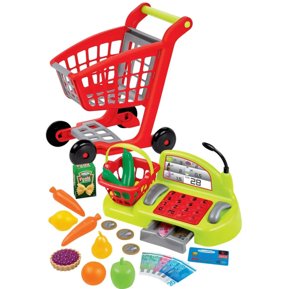 Chariot de supermarché pour enfants, caisse enregistreuse et accessoires