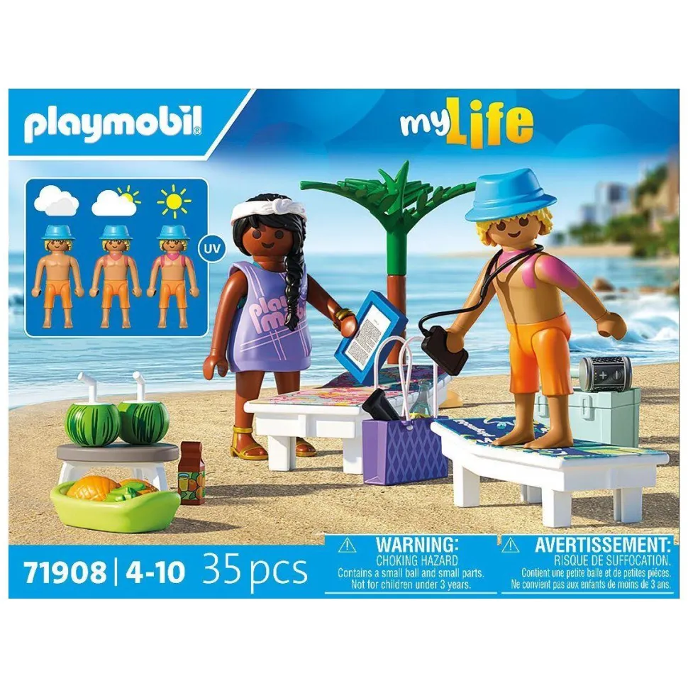Couple vacanciers à la plage et transats Playmobil My Life 71908