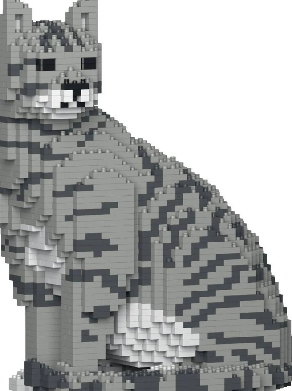 Figurine Chat tigré gris clair assis Bloc de construction Jekca