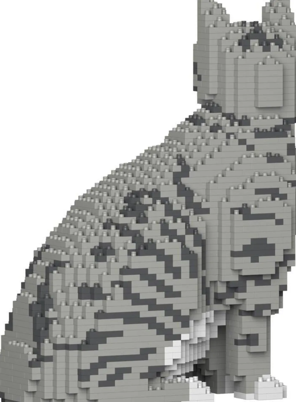 Figurine Chat tigré gris clair assis Bloc de construction Jekca