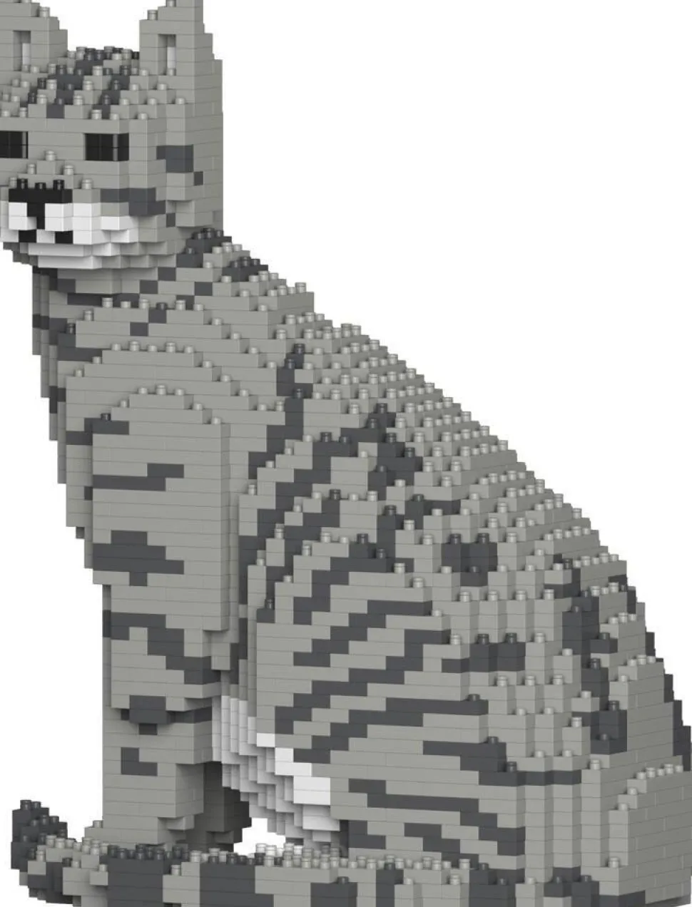 Figurine Chat tigré gris clair assis Bloc de construction Jekca