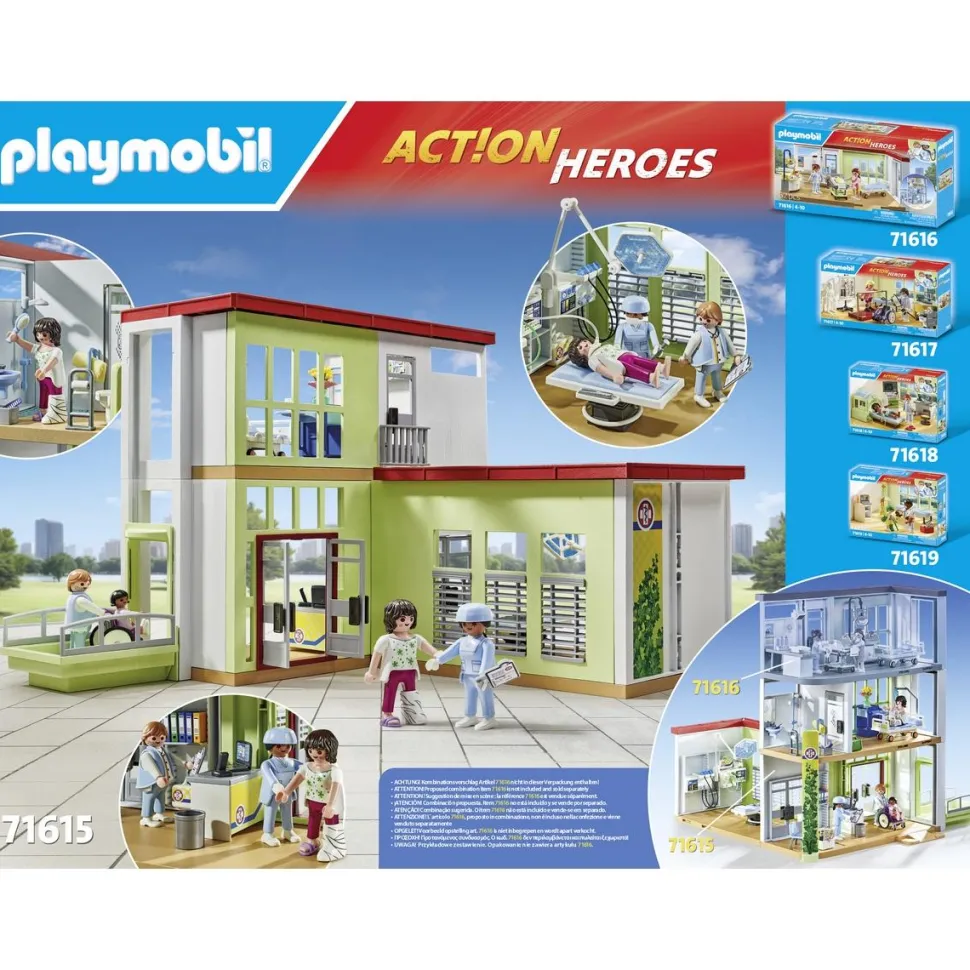 Hôpital aménagé avec toit végétal Playmobil Action Heroes 71615
