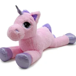 Licorne allongée rose 100 cm
