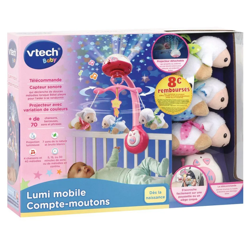 Mobile Lumi compte-moutons rose