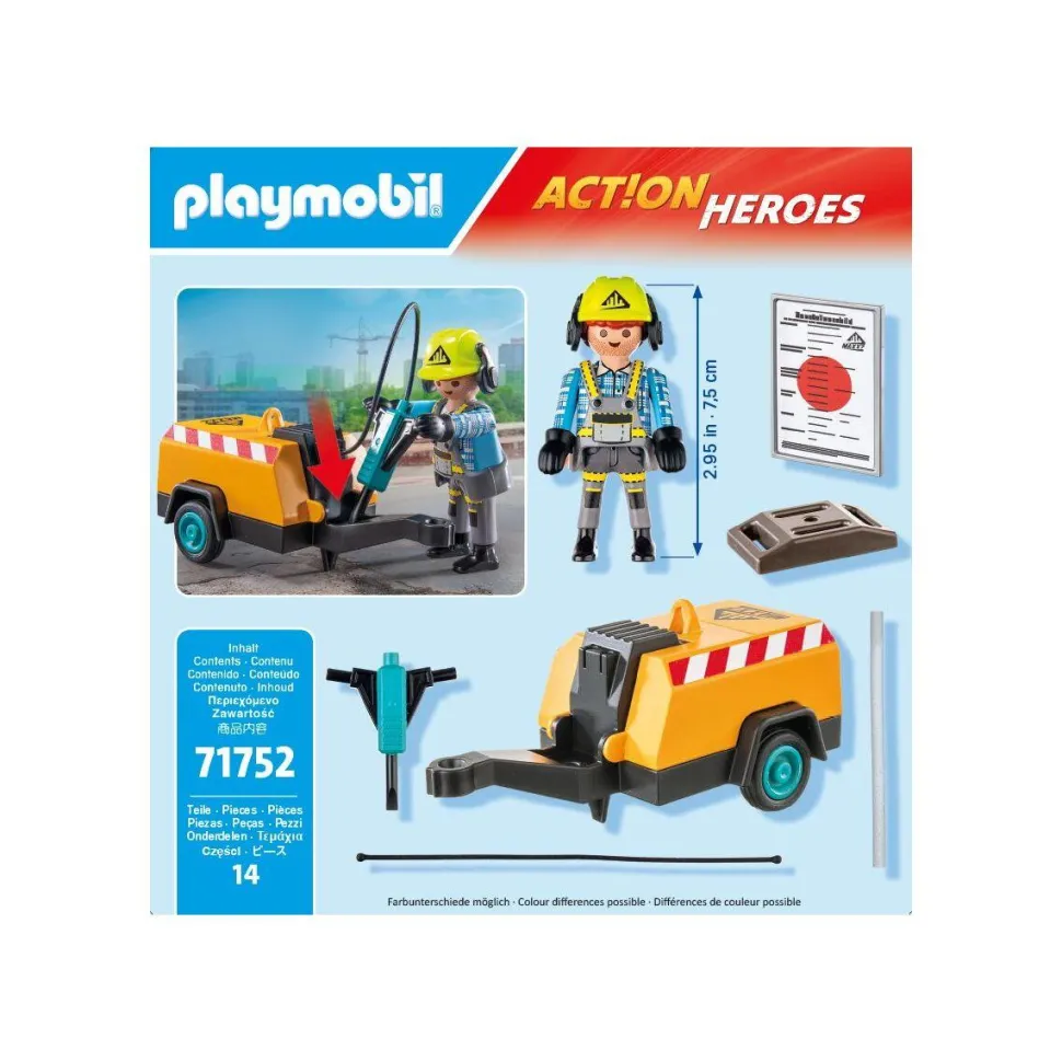 Ouvrier avec marteau-piqueur et signalisation Playmobil Action Heroes 71752