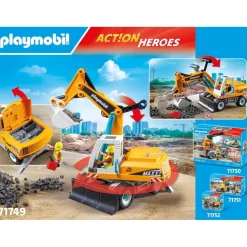 Pelleteuse mécanique et ouvrier Playmobil Action Heroes 71749