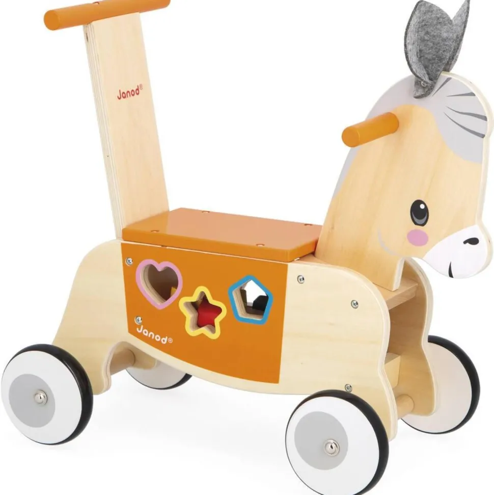 Porteur en bois Ane avec boite à forme