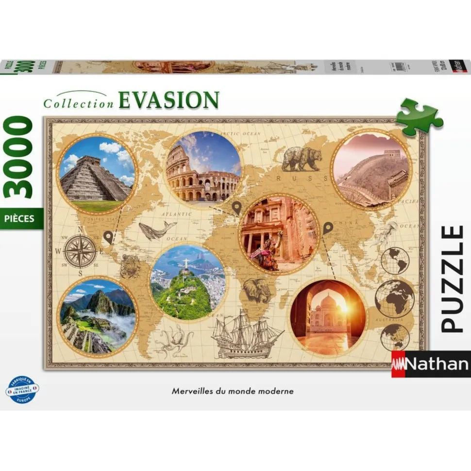 Puzzle 3000 pièces Merveilles du monde moderne - Collection évasion Nathan