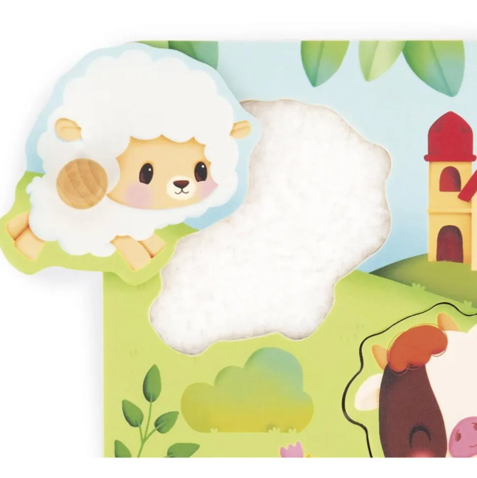 Puzzle tactile en bois 5 pièces - thème animaux de la ferme