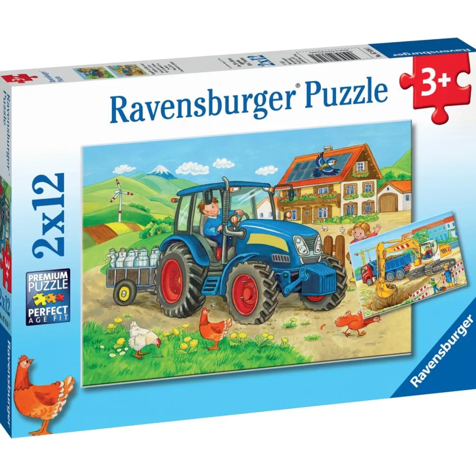Puzzles Ravensburger 2X12 Pièces - Chantier et Ferme