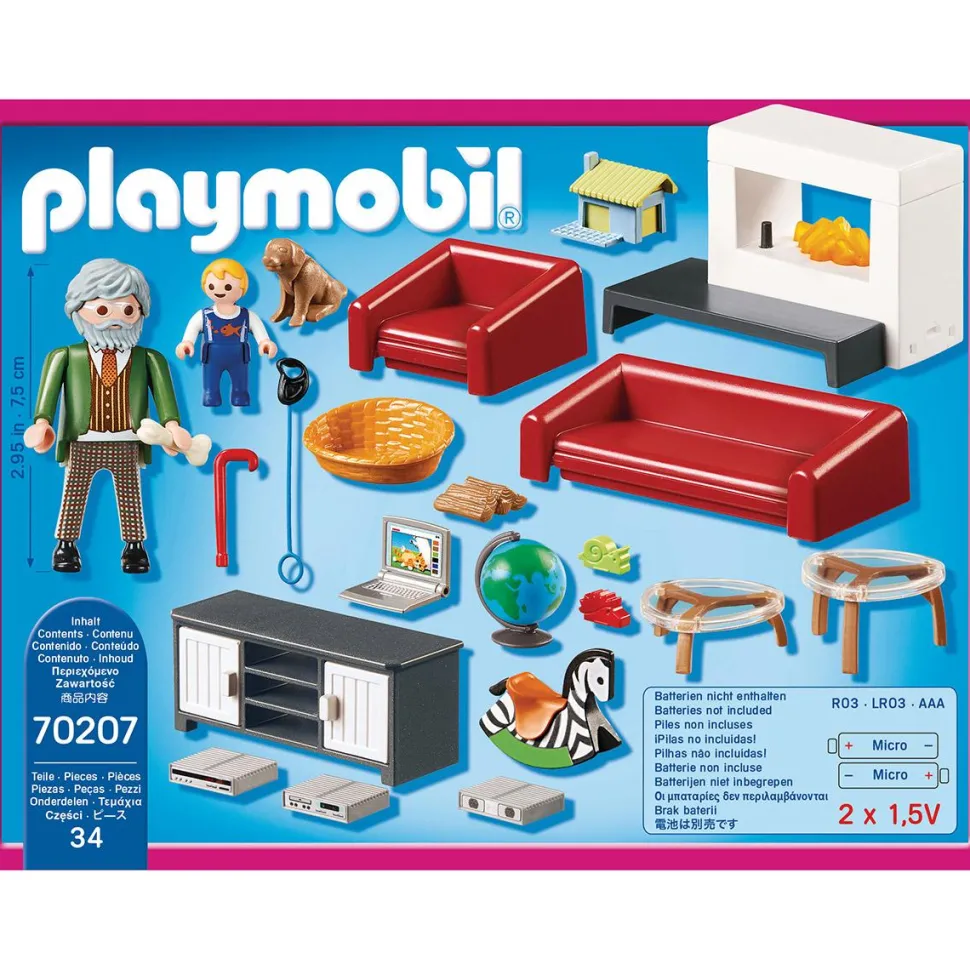 Salon avec cheminée Playmobil Dollhouse 70207