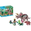 Tricératops avec bébé et explorateur Playmobil Dinos 71821