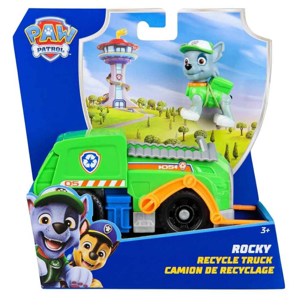 Véhicule 15 cm et figurine La Pat Patrouille : Camion de recyclage Rocky