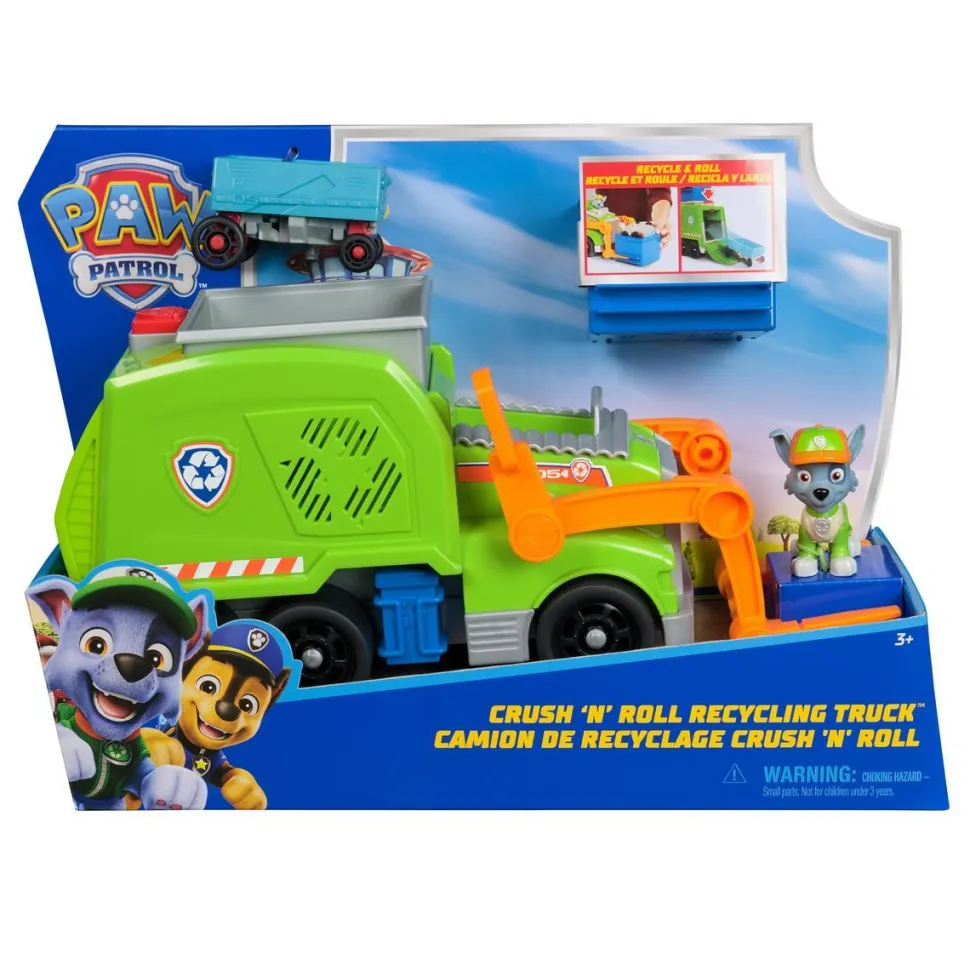 Véhicule 15 cm et figurine La Pat Patrouille : Camion Benne Crush N Roll Rocky