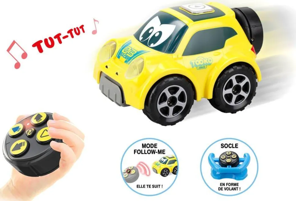 Voiture Radiocommandee Follow Me Jaune Avec Volant